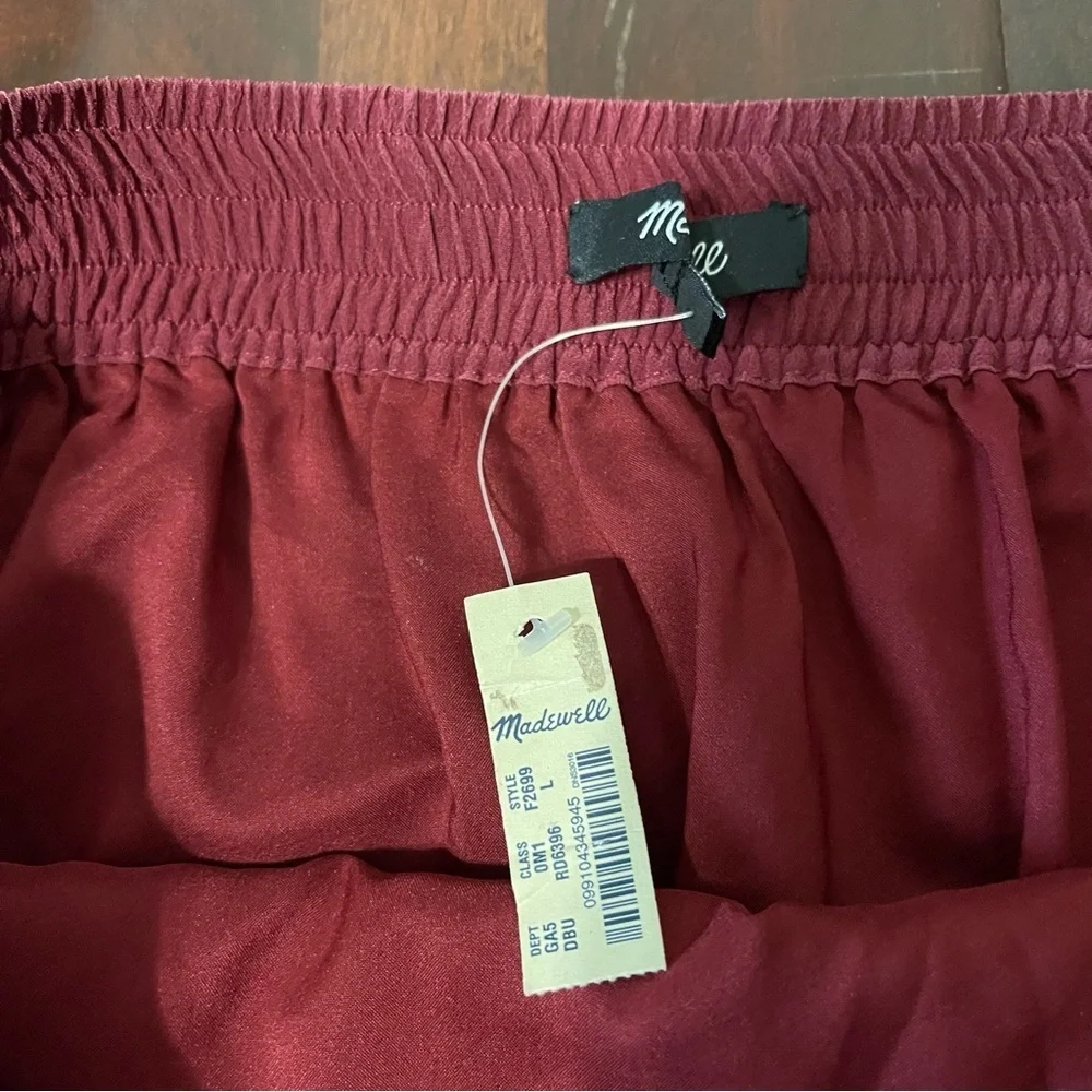 NWT Madewell Burgundy SILK PARKWAY SKIRT Crossover Faux Wrap Mini Size Large